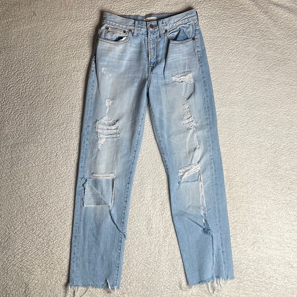 Madewell Jeans Denim The Perfect Vintage Ripped Distressed Size 26 Raw Hem - Picture 1 of 9